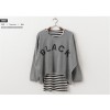 TE1512GJWL Loose fashion print t-shirt with stripes vest