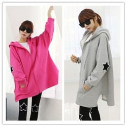 TE1517GJWL Loose fashion star embroidery thicken sueded fleece coat with cap