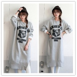 TE1519GJWL Fashion print loose thicken sueded fleece long sweatshirt