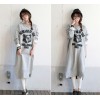 TE1519GJWL Fashion print loose thicken sueded fleece long sweatshirt