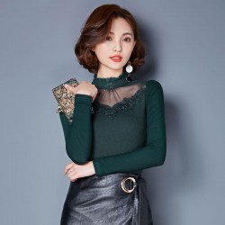 TE3002WSSP New style large size mesh lace splicing wool lining backing shirt