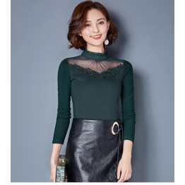 TE3002WSSP New style large size mesh lace splicing wool lining backing shirt