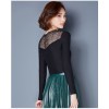 TE3005WSSP New style large size mesh lace splicing wool lining backing shirt