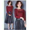 TE3005WSSP New style large size mesh lace splicing wool lining backing shirt