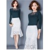 TE3005WSSP New style large size mesh lace splicing wool lining backing shirt