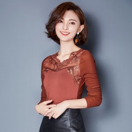 TE3010WSSP New style large size mesh lace splicing wool lining backing shirt