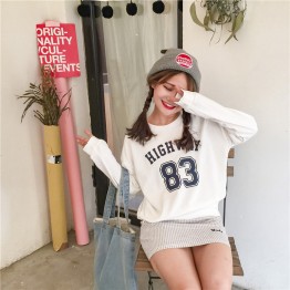 TE6223MDFS Korean fashion preppy style letters print long sleeve sweatshirt