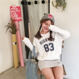 TE6223MDFS Korean fashion preppy style letters print long sleeve sweatshirt