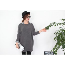 TE1401GJWL Autumn new style checks splicing sueded long tops