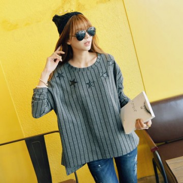 TE1402GJWL Korean fashion casual loose stripes embroidery t-shirt