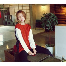 TE1406GJWL Korean style loose color matching back buttons long t-shirt