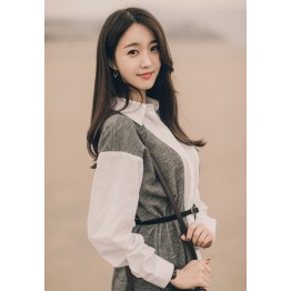 TE1407GJWL Wool flock splicing cotton cloth casual long shirt