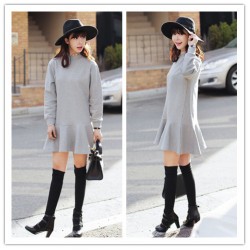 TE1412GJWL Autumn Korean fashion lace collar long sleeve dress