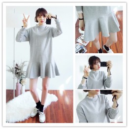 TE1412GJWL Autumn Korean fashion lace collar long sleeve dress