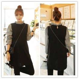 TE1413GJWL Korean fashion flouncing checks sleeve splicing fake two piece dress