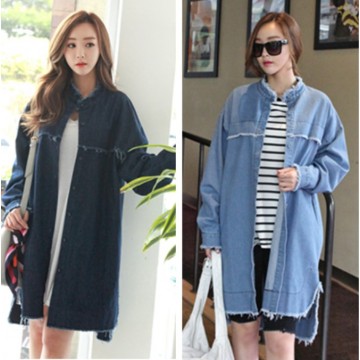 TE1515GJWL Fashion joker tassel edge irregular thicken denim coat