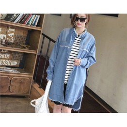 TE1515GJWL Fashion joker tassel edge irregular thicken denim coat