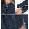 TE1515GJWL Fashion joker tassel edge irregular thicken denim coat