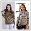 TE1525GJWL Casual fashion letter print holes sleeve lace splicing t-shirt