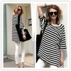 TE1419GJWL Euramerican fashion slim look A-line stripes long t-shirt