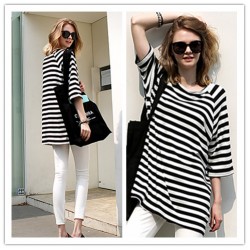 TE1419GJWL Euramerican fashion slim look A-line stripes long t-shirt