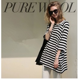 TE1419GJWL Euramerican fashion slim look A-line stripes long t-shirt