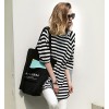 TE1419GJWL Euramerican fashion slim look A-line stripes long t-shirt