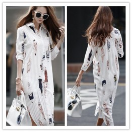 TE1421GJWL New style Korean fashion beauties print long shirt dress