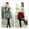 TE1533GJWL Casual joker irregular checks skirt with leggings fake two pieces