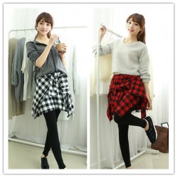 TE1533GJWL Casual joker irregular checks skirt with leggings fake two pieces