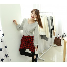 TE1533GJWL Casual joker irregular checks skirt with leggings fake two pieces