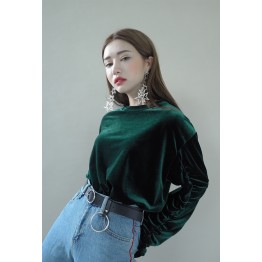 TE1534GJWL Joker fashion drape sleeve velvet tops