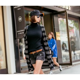 TE1535GJWL New style casual fashion joker cross stripes sweater coat