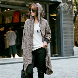 TE1536GJWL Autumn style loose zipper coat with cap