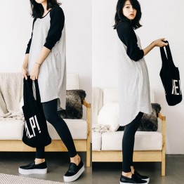 TE3079YZS Fleece splicing contact color raglan sleeve large size pocket dress