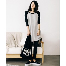 TE3079YZS Fleece splicing contact color raglan sleeve large size pocket dress