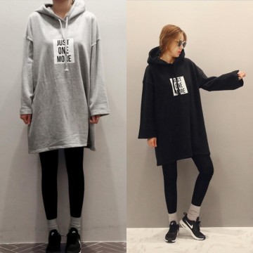 TE3081YZS Letters print loose long sleeve hoodies dress