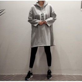 TE3081YZS Letters print loose long sleeve hoodies dress