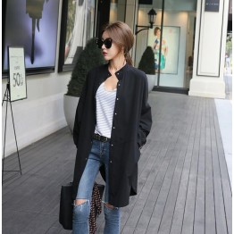 TE6493YZS Large size pure color batwing sleeve slit long coat