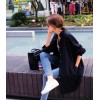 TE6493YZS Large size pure color batwing sleeve slit long coat
