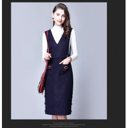 TE6512YZS Euramerican style bowknot A-line suspender woolen dress