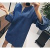 TE6515YZS Long sleeve v neck loose pullover denim dress