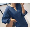 TE6515YZS Long sleeve v neck loose pullover denim dress