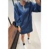 TE6515YZS Long sleeve v neck loose pullover denim dress