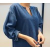 TE6515YZS Long sleeve v neck loose pullover denim dress