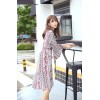 TE6516YZS Large size stripes flowers print trumpet sleeve flouncing long slit dress