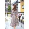 TE6516YZS Large size stripes flowers print trumpet sleeve flouncing long slit dress