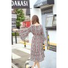 TE6516YZS Large size stripes flowers print trumpet sleeve flouncing long slit dress