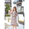 TE6516YZS Large size stripes flowers print trumpet sleeve flouncing long slit dress