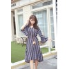 TE6516YZS Large size stripes flowers print trumpet sleeve flouncing long slit dress